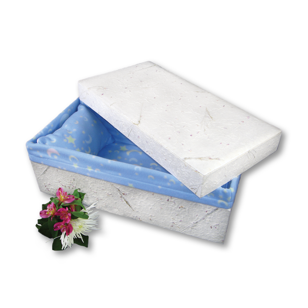 Child Handmade Paper Casket, Floral, Blue Fleece